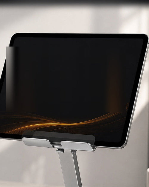 De greep van de MASIQ tabletstandaard houdt een tablet vast, van dichtbij gezien